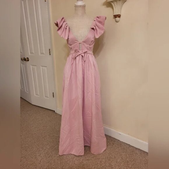 For Love and lemons Miriam Flutter Maxi Pink Long Dress Gown - Picture 5 of 7